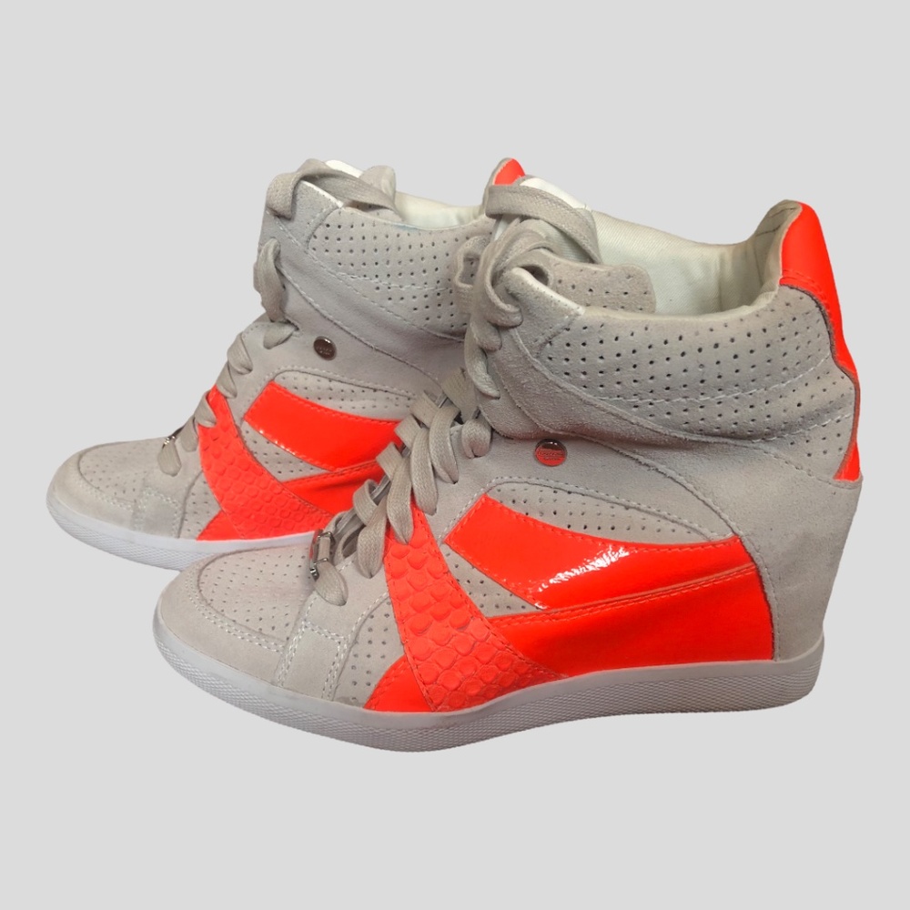 Coach Women’s Alexis Suede/Leather Wedge Hightop Sneakers Chalk/Orangd Size 7.5